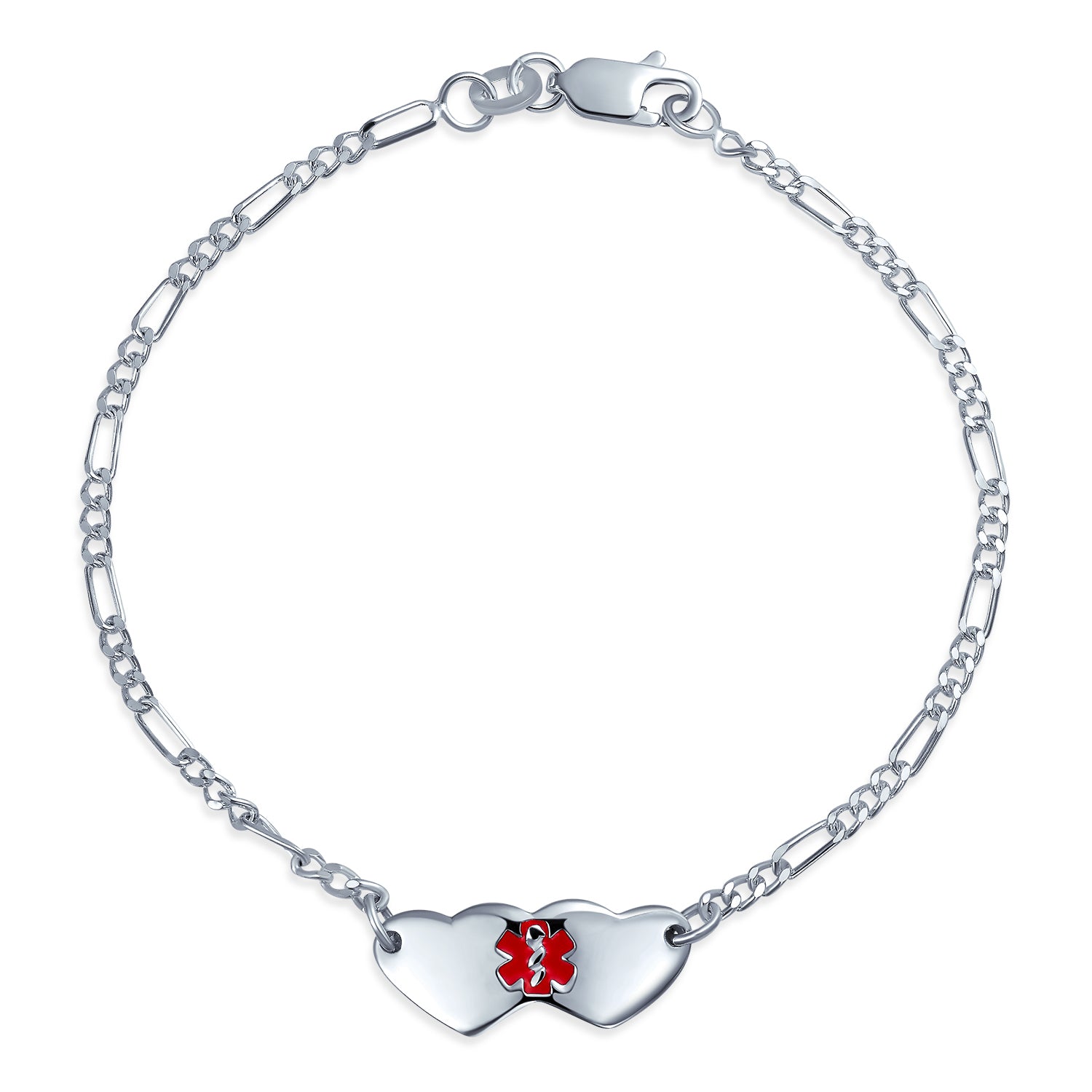 blank-double-heart-medical-bracelet-silver_appl-cr-230562_1_fcb8c1be-0909-47e1-a5d3-c34225c43502 Dainty Heart Shape Red Medical Identification Blank ID Bracelet .925 Sterling Silver Wrist 6 -7 Inch - Image 1