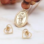 14K Gold Guardian Angel Pendant Oval Medal No Chain - Image 5