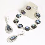 Bali Style Filigree Large Iridescent Abalone Shell Teardrop Earrings .925 Sterling Silver Leverback - Image 4