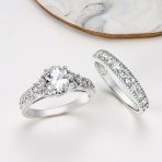 3CT Solitaire Side Stones Pave CZ Cubic Zirconia Engagement Ring Band Set Gold Plated Sterling Silver - Image 8