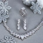 Classic Marquise Leaf CZ Statement V Necklace Chandelier Earrings Jewelry Set - Image 7