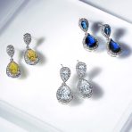 Cocktail Cubic Zirconia CZ Double Solitaire Teardrop Dangle Earrings Gold Plated - Image 25
