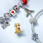 Christmas Charm Bead Green Mistletoe Holly Dangle Sterling Silver for Bracelets - Image 4