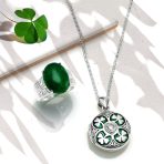 Celtic Lucky Clover Keepsake Photo Locket Necklace Round Lucky Green Enamel .925 Sterling Silver - Image 7