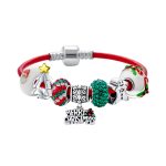 Merry Christmas Tree Charm Bracelet with Santa Gingerbread and Candy Cane Beads