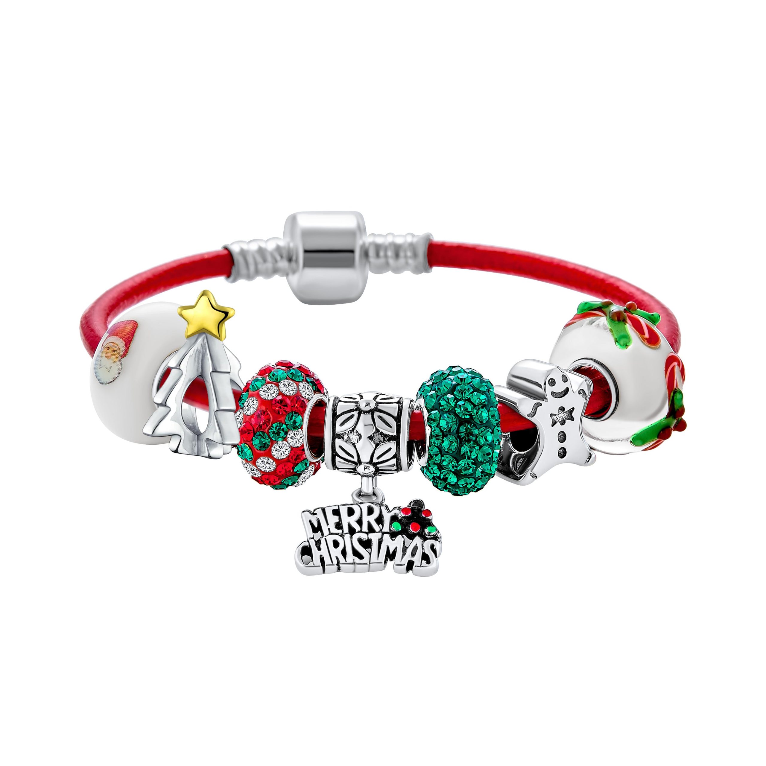 bling-jewelry-amazon-swatch-pbx-br-merry-75-main_01 Merry Christmas Tree Charm Bracelet with Santa Gingerbread and Candy Cane Beads - Image 1