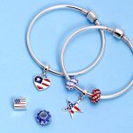 Green White Striped Crystal Bead Charm for European Bracelet Silver Core - Image 13