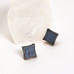 Square Shape CZ Cubic Zirconia Stud Earrings Blue Black Sterling Silver ScrewBack - Image 13