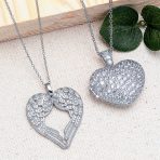 Pave Cubic Zirconia CZ Heart Kissing Angel Wing Pendant Necklace Sterling Silver - Image 5