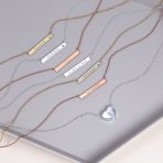 Thin Sideways Bar Name Plate Pendant Necklace with Birth Month Crystal Silver - Image 7