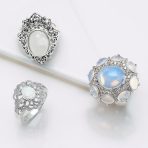 Vintage Style Oval Cabochon Moonstone Full Finger Statement Ring .925 Sterling Silver - Image 5