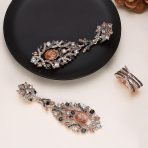 Crossover Statement Ring Two Tone Brown Black Pave CZ Rose Silver Plated Band - Image 17
