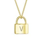 Monogram Lovers Padlock Pendant Necklace Gold Plated 16 Inch - Image 47