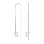 Lightweight Long Flat Heart Chain Threader Earrings Sterling Silver U Hook