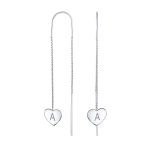 Lightweight Long Flat Heart Chain Threader Earrings Sterling Silver U Hook