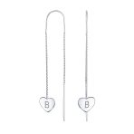 Lightweight Long Flat Heart Chain Threader Earrings Sterling Silver U Hook - Image 2