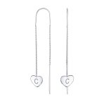 Lightweight Long Flat Heart Chain Threader Earrings Sterling Silver U Hook - Image 3