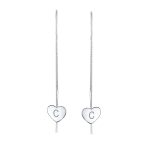 Lightweight Long Flat Heart Chain Threader Earrings Sterling Silver U Hook - Image 29
