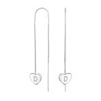 Lightweight Long Flat Heart Chain Threader Earrings Sterling Silver U Hook - Image 4