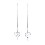 Lightweight Long Flat Heart Chain Threader Earrings Sterling Silver U Hook - Image 36