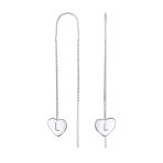 Lightweight Long Flat Heart Chain Threader Earrings Sterling Silver U Hook - Image 12