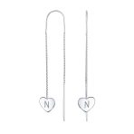 Lightweight Long Flat Heart Chain Threader Earrings Sterling Silver U Hook - Image 14