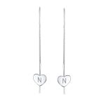 Lightweight Long Flat Heart Chain Threader Earrings Sterling Silver U Hook - Image 40