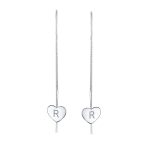 Lightweight Long Flat Heart Chain Threader Earrings Sterling Silver U Hook - Image 44