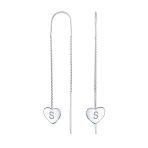 Lightweight Long Flat Heart Chain Threader Earrings Sterling Silver U Hook - Image 19