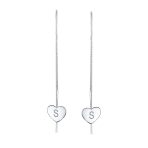 Lightweight Long Flat Heart Chain Threader Earrings Sterling Silver U Hook - Image 45