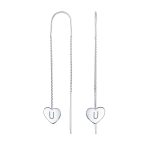 Lightweight Long Flat Heart Chain Threader Earrings Sterling Silver U Hook - Image 21