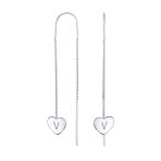 Lightweight Long Flat Heart Chain Threader Earrings Sterling Silver U Hook - Image 22