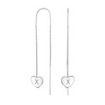 Lightweight Long Flat Heart Chain Threader Earrings Sterling Silver U Hook - Image 24