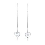 Lightweight Long Flat Heart Chain Threader Earrings Sterling Silver U Hook - Image 50