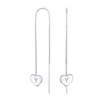 Lightweight Long Flat Heart Chain Threader Earrings Sterling Silver U Hook - Image 25