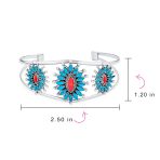 Native American Style Red Blue Turquoise Flower Blossom Statement Cuff Bracelet .925 Sterling Silver - Image 5