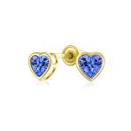 Romantic Love Tiny Mini Cubic Zirconia Aqua Blue CZ Heart Stud Earrings 14K Yellow Gold - Image 7