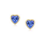 Romantic Love Tiny Mini Cubic Zirconia Aqua Blue CZ Heart Stud Earrings 14K Yellow Gold - Image 16