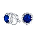 Traditional 2CT Round Black CZ Halo Clip-On Earrings Silver Plated 7MM - Image 2