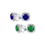 Set of 2 Black Clear 2CT Round CZ Solitaire Halo Clip-On Earrings Silver Plated - Image 2
