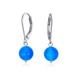 Simple Gemstone 8MM Drop Ball Earrings Secure Hinge Lever Back Sterling Silver - Image 14