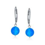 Simple Gemstone 8MM Drop Ball Earrings Secure Hinge Lever Back Sterling Silver - Image 30
