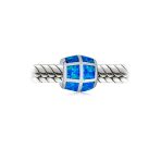Created Blue Opal Inlay Barrel Charm Bead .925 Sterling Silver For Bracelet - Image 2