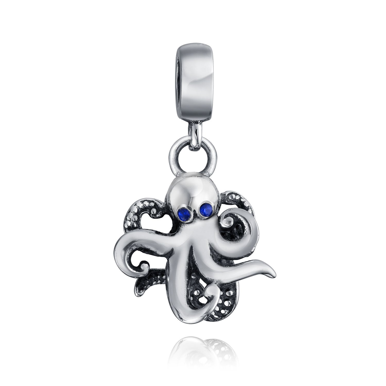 blue-crystal-nautical-octopus-charm_pbx-hsd-208-az_1 Squid Scuba Diver Octopus Dangle Charm Bead Silver for European Bracelet - Image 1