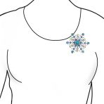 Large Multi Ice Blue Snowflake Brooche Pin Crystal Holiday Party Rhodium Plated - Image 4