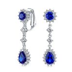 Crown Halo Cubic Zirconia CZ Teardrop Chandelier Clip On Earrings Non-Pierced