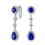 Crown Halo Cubic Zirconia CZ Teardrop Chandelier Clip On Earrings Non-Pierced