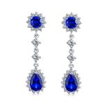 Crown Halo Cubic Zirconia CZ Teardrop Chandelier Clip On Earrings Non-Pierced - Image 6
