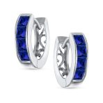 Unisex Small CZ Hoop Earrings in Gold-Plated Sterling Silver Multi-Color Options - Image 10