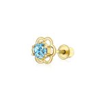 Set of 2 Tiny Blue & Clear CZ Flower Stud 1 Piece Cartilage Earring 14K Gold 4MM - Image 3